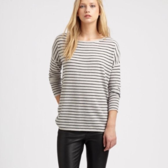 VINCE Cashmere and Wool Striped Oversized Sweater - Picture 1 of 7